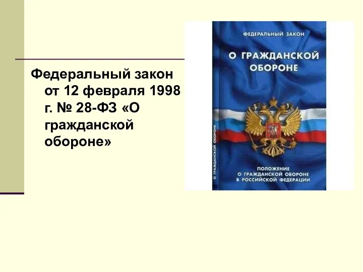 Федеральный закон от 12 февраля 1998 г. № 28-ФЗ «О гражданской обороне»