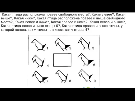 Учимся ориентироваться и наблюдать. Какая птица расположена правее свобод­ного места?, Какая