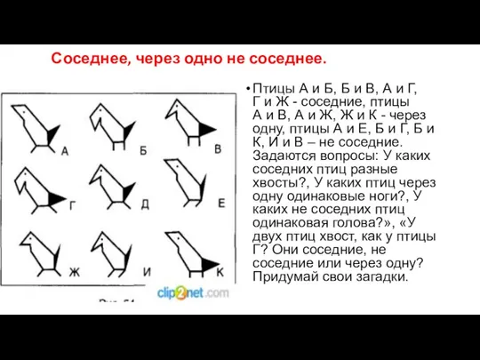 Соседнее, через одно не соседнее. Птицы А и Б, Б и