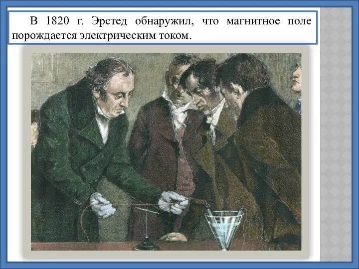 В 1820 г. Эрстед обнаружил, что магнитное поле порождается электрическим током.