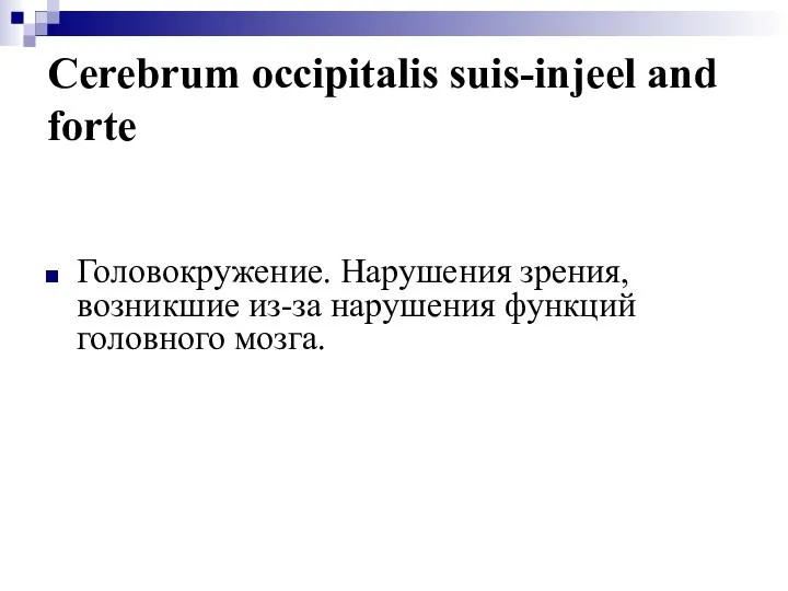 Cerebrum occipitalis suis-injeel and forte Головокружение. Нарушения зрения, возникшие из-за нарушения функций головного мозга.