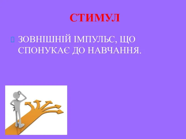 СТИМУЛ ЗОВНІШНІЙ ІМПУЛЬС, ЩО СПОНУКАЄ ДО НАВЧАННЯ.