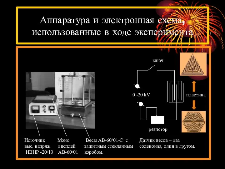 Аппаратура и электронная схема, использованные в ходе эксперимента Источник Моно Весы