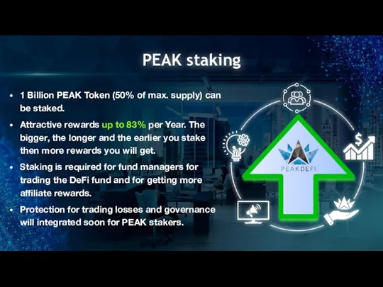 1 Billion PEAK Token (50% of max. supply) can be staked.