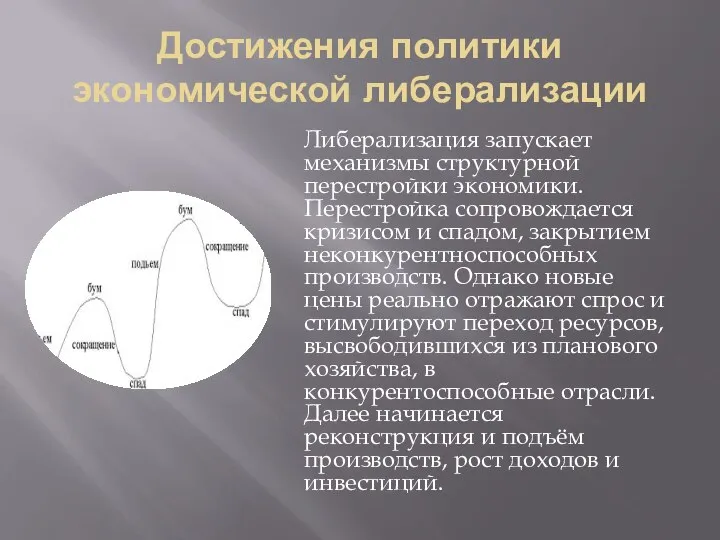 Достижения политики экономической либерализации Либерализация запускает механизмы структурной перестройки экономики. Перестройка