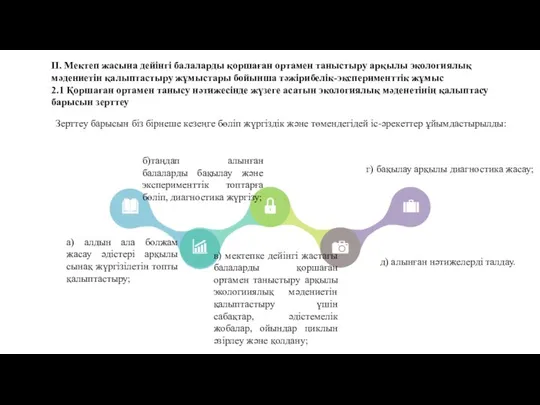 ІІ. Мектеп жасына дейінгі балаларды қоршаған ортамен таныстыру арқылы экологиялық мәдениетін