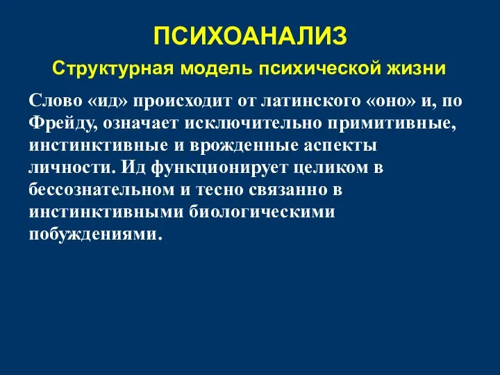 Структурная модель психической жизни Слово «ид» происходит от латинского «оно» и,