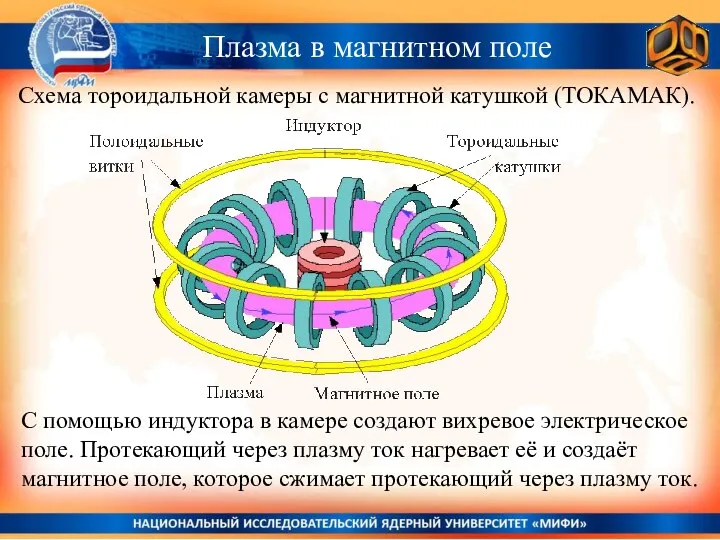 Плазма в магнитном поле С помощью индуктора в камере создают вихревое