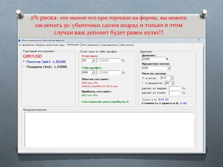 2% риска- это значит что при торговле на форекс, вы можете