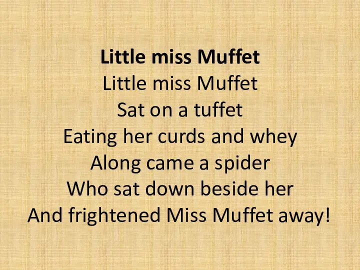 Little miss Muffet Little miss Muffet Sat on a tuffet Eating