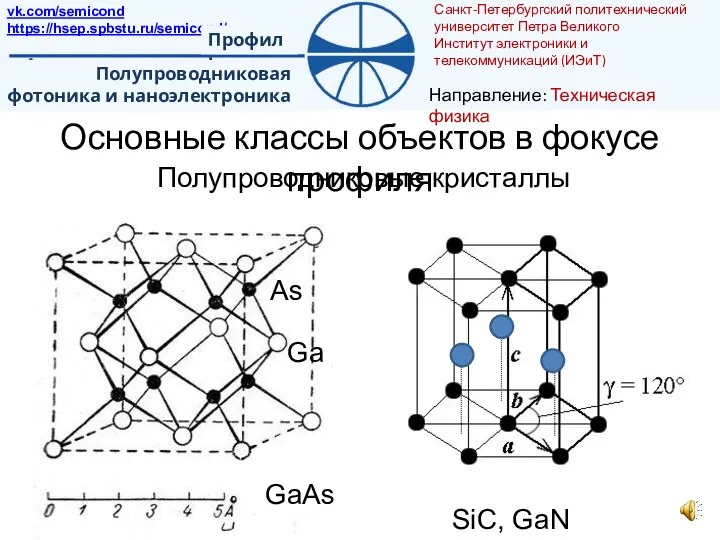 Основные классы объектов в фокусе профиля Полупроводниковые кристаллы GaAs As Ga