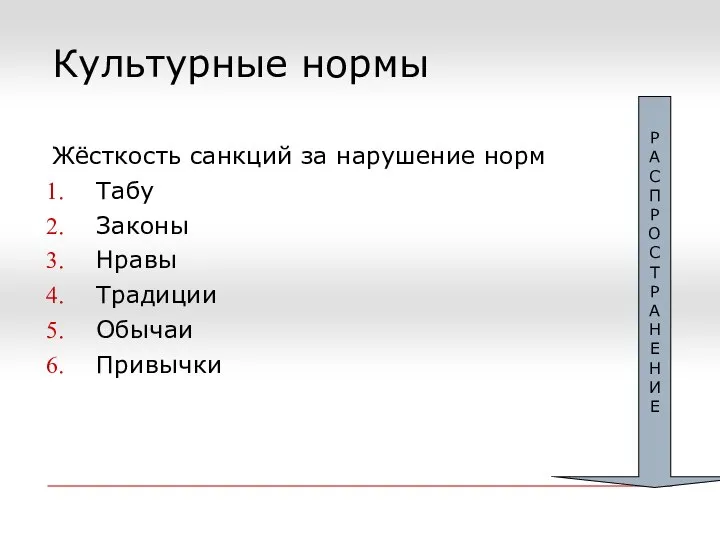 Культурные нормы Жёсткость санкций за нарушение норм Табу Законы Нравы Традиции