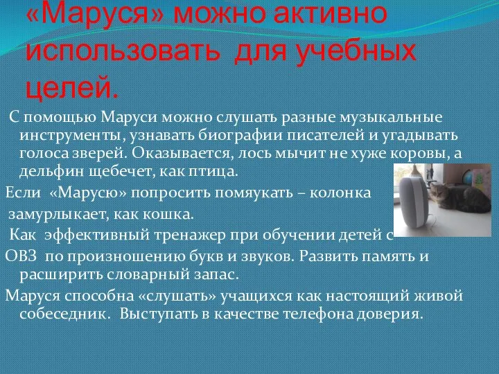 Голосовой помощник «Маруся» можно активно использовать для учебных целей. С помощью