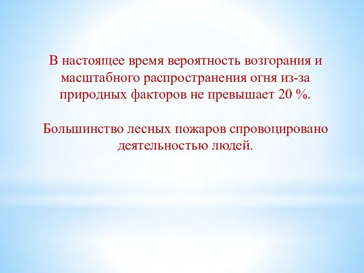 В настоящее время вероятность возгорания и масштабного распространения огня из-за природных