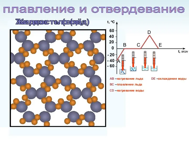 Твердое тело (лёд) Жидкость (вода) - 60 - 40 - 20