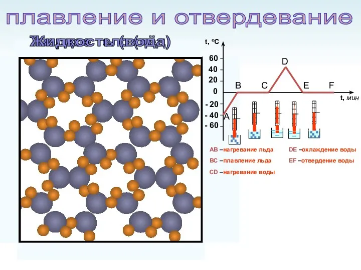 Твердое тело (лёд) Жидкость (вода) - 60 - 40 - 20