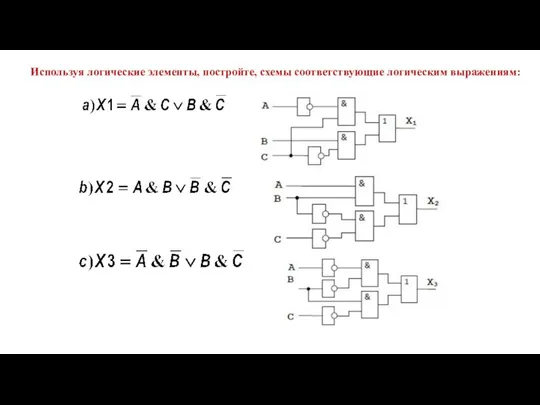 Используя логические элементы, постройте, схемы соответствующие логическим выражениям: