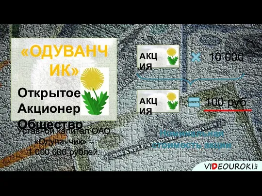 Уставной капитал ОАО «Одуванчик» – 1 000 000 рублей. Номинальная стоимость акции