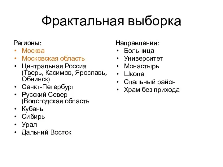 Фрактальная выборка Регионы: Москва Московская область Центральная Россия (Тверь, Касимов, Ярославь,