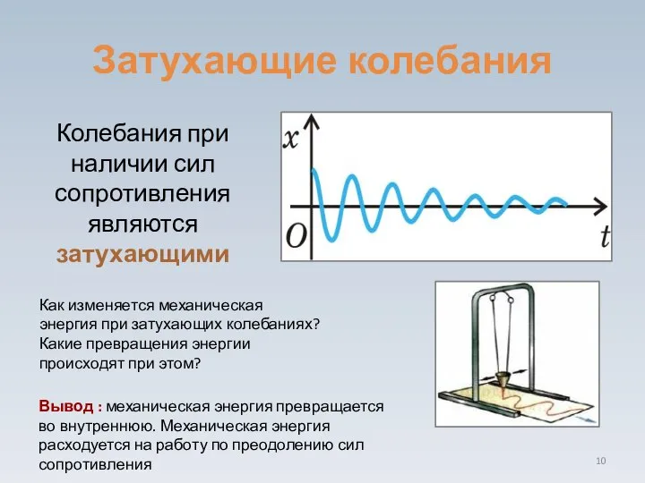 Затухающие колебания Колебания при наличии сил сопротивления являются затухающими Как изменяется