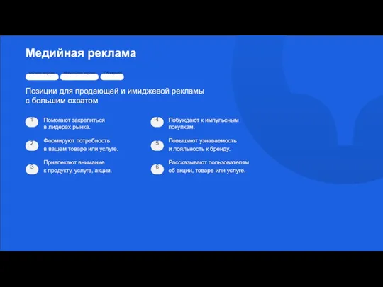 Медийная реклама Позиции для продающей и имиджевой рекламы с большим охватом