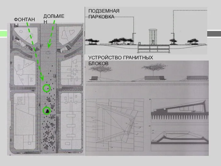 ПОДЗЕМНАЯ ПАРКОВКА ФОНТАНЫ УСТРОЙСТВО ГРАНИТНЫХ БЛОКОВ ДОЛЬМЕН