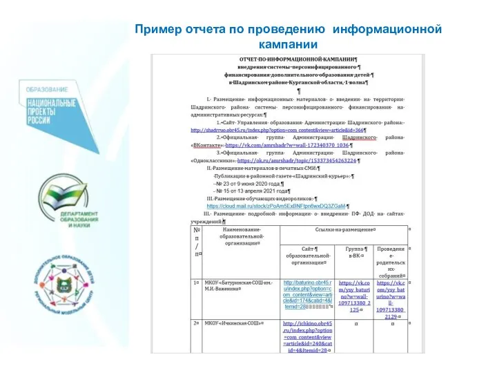 Пример отчета по проведению информационной кампании