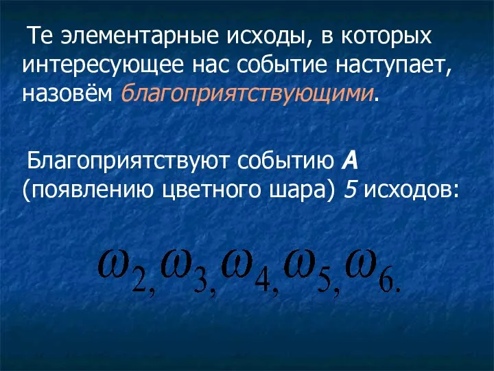 Те элементарные исходы, в которых интересующее нас событие наступает, назовём благоприятствующими.