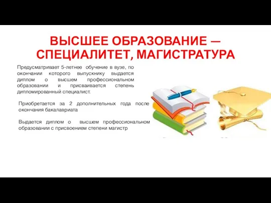 ВЫСШЕЕ ОБРАЗОВАНИЕ — СПЕЦИАЛИТЕТ, МАГИСТРАТУРА Приобретается за 2 дополнительных года после