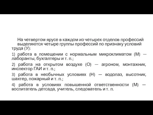 На четвертом ярусе в каждом из четырех отделов профессий выделяются четыре