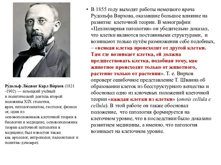 В 1855 году выходят работы немецкого врача Рудольфа Вирхова, оказавшие большое