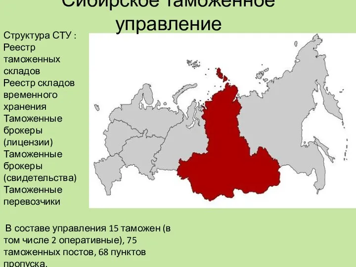 Сибирское таможенное управление Структура СТУ : Реестр таможенных складов Реестр складов