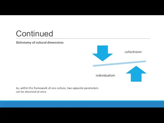 Continued Dichotomy of cultural dimensions So, within the framework of one