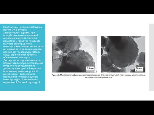 Наночастицы некоторых металлов могут быть получены электрическим взрывом при воздействии на