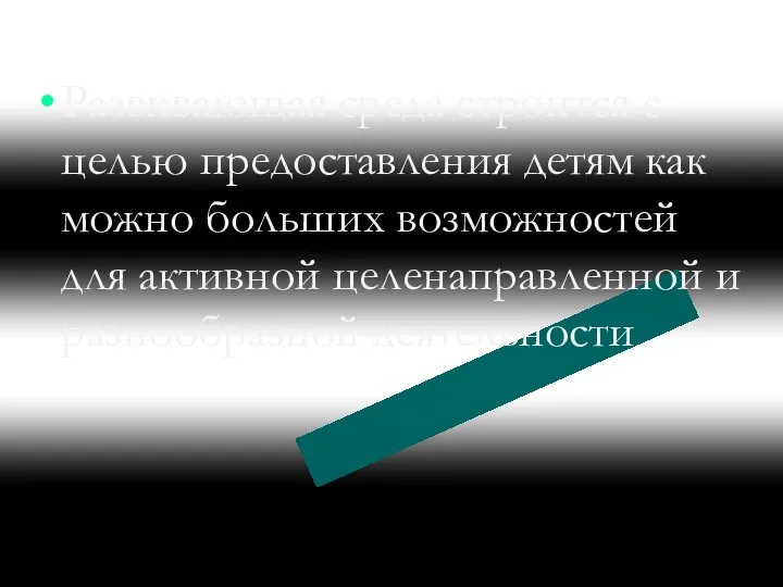 Развивающая среда строится с целью предоставления детям как можно больших возможностей