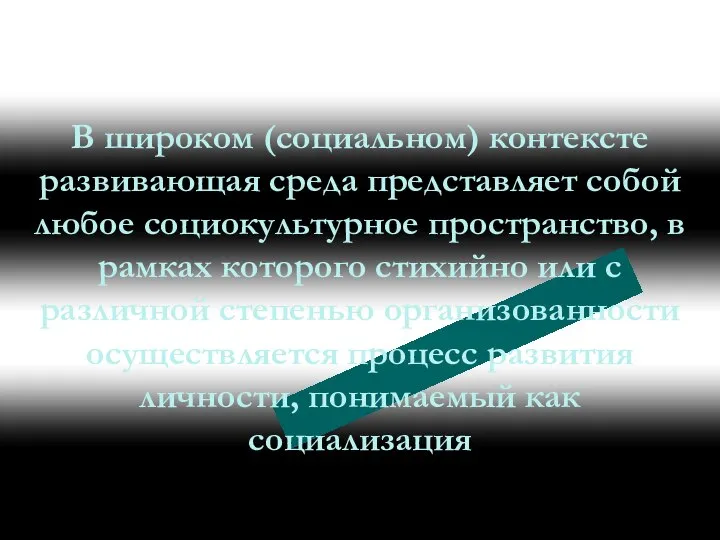 В широком (социальном) контексте развивающая среда представляет собой любое социокультурное пространство,