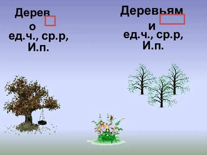 Дерево ед.ч., ср.р, И.п. Деревьями ед.ч., ср.р, И.п.