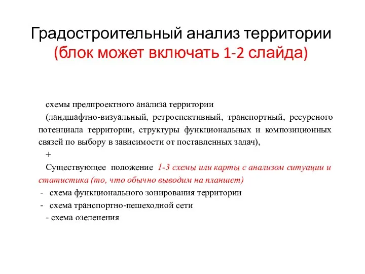 Градостроительный анализ территории (блок может включать 1-2 слайда) схемы предпроектного анализа