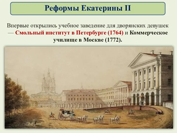 Впервые открылись учебное заведение для дворянских девушек — Смольный институт в