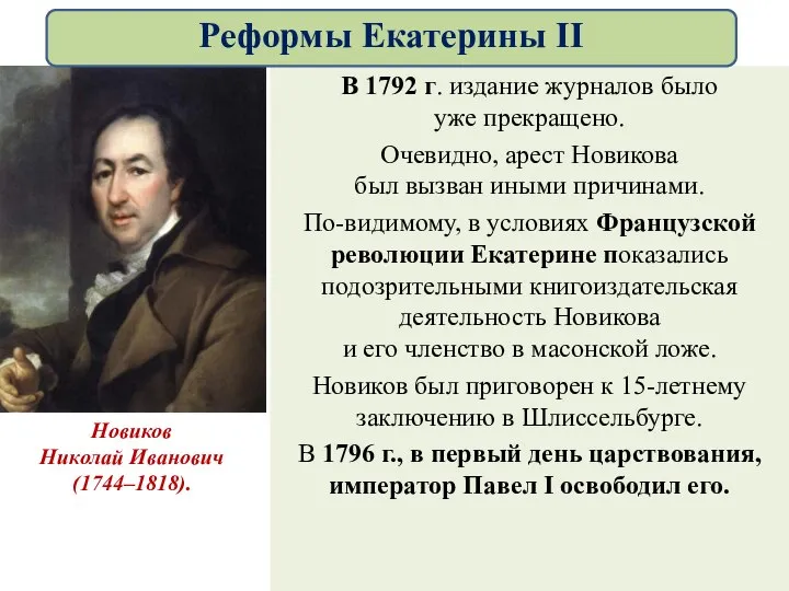 В 1792 г. издание журналов было уже прекращено. Очевидно, арест Новикова