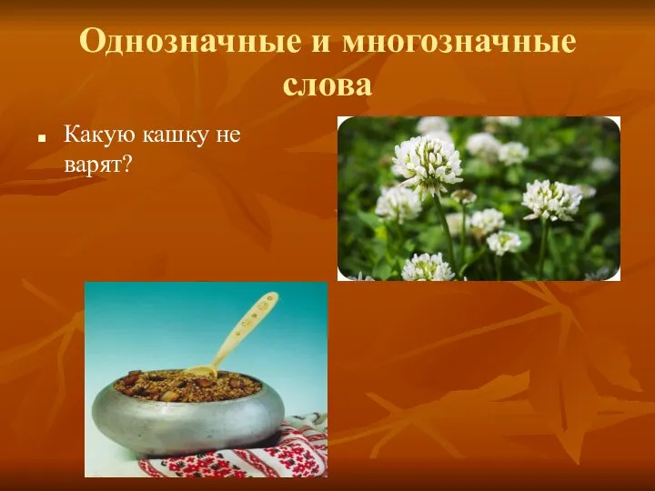 Однозначные и многозначные слова Какую кашку не варят?