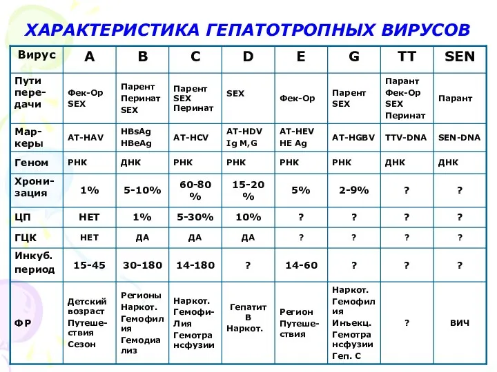 ХАРАКТЕРИСТИКА ГЕПАТОТРОПНЫХ ВИРУСОВ