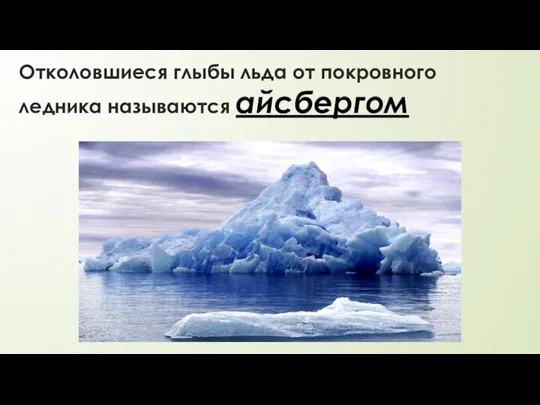 Отколовшиеся глыбы льда от покровного ледника называются айсбергом