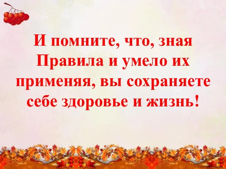 И помните, что, зная Правила и умело их применяя, вы сохраняете себе здоровье и жизнь!