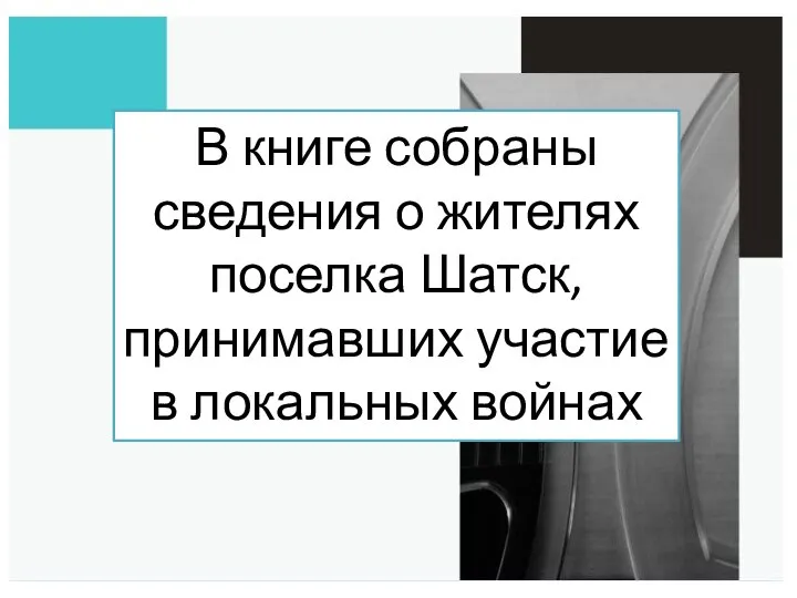 В книге собраны сведения о жителях поселка Шатск, принимавших участие в локальных войнах