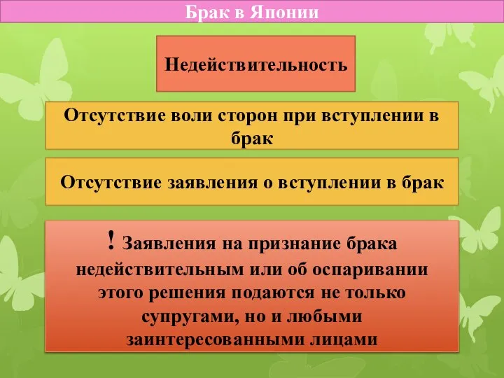 Брак в Японии Недействительность Отсутствие воли сторон при вступлении в брак