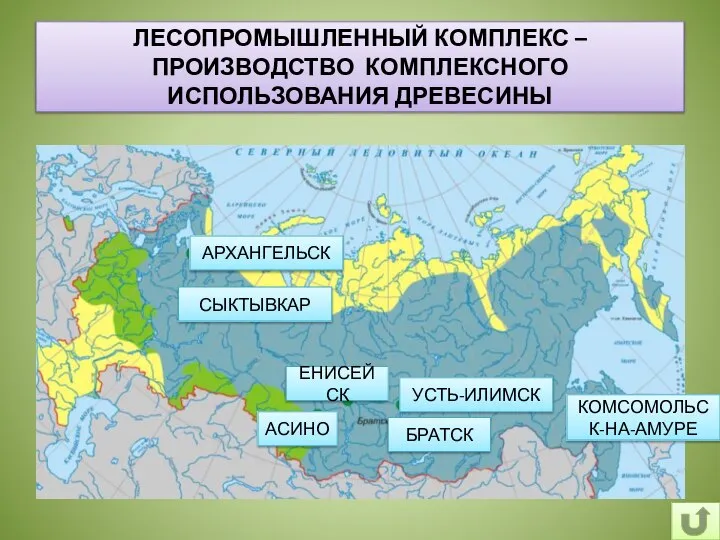 ЛЕСОПРОМЫШЛЕННЫЙ КОМПЛЕКС – ПРОИЗВОДСТВО КОМПЛЕКСНОГО ИСПОЛЬЗОВАНИЯ ДРЕВЕСИНЫ АРХАНГЕЛЬСК СЫКТЫВКАР ЕНИСЕЙСК АСИНО БРАТСК УСТЬ-ИЛИМСК КОМСОМОЛЬСК-НА-АМУРЕ