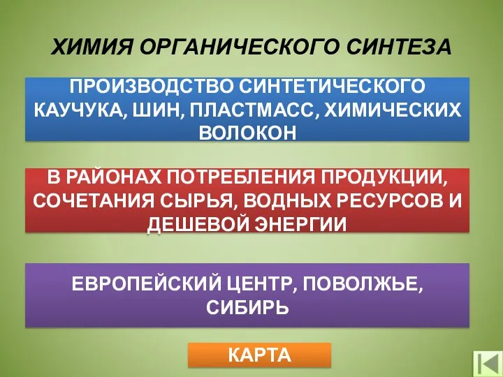 ГЕОГРАФИЯ ЕВРОПЕЙСКИЙ ЦЕНТР, ПОВОЛЖЬЕ, СИБИРЬ ХИМИЯ ОРГАНИЧЕСКОГО СИНТЕЗА СОСТАВ ФАКТОРЫ ПРОИЗВОДСТВО