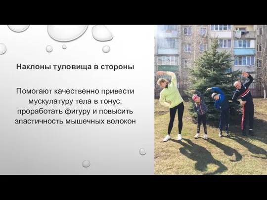 Наклоны туловища в стороны Помогают качественно привести мускулатуру тела в тонус,