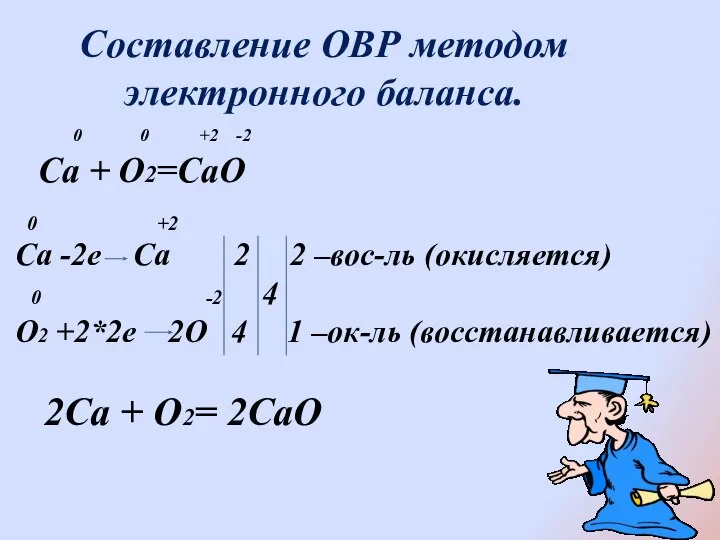 0 0 +2 -2 Ca + O2=CaO 0 +2 Ca -2e